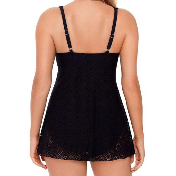 Swim Solutions Black Size 12 Crochet Flyaway Tummy-Control Swimdress NWT $109 - Picture 2 of 11